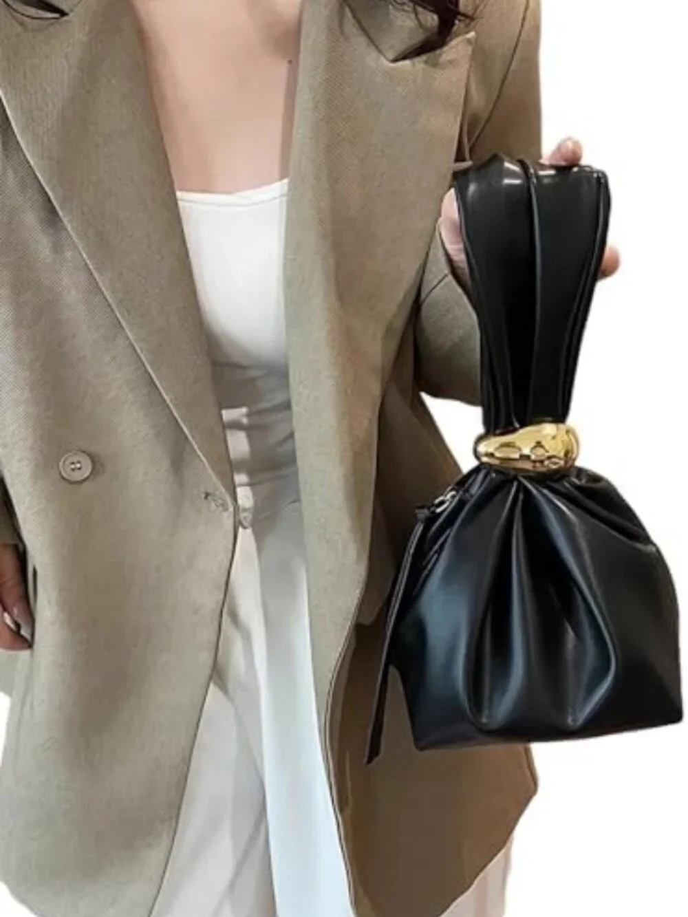 Chic Small PU Wristlet Purse for Women with Gold Accents & Stylish Earring